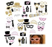 60 Accessoires Photobooth Anniversaire Mariage - Kit Noir Or avec Lunettes