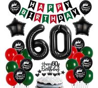 60 ans anniversaire Decoration Homme Femme, Ballon 60 ans anniversaire Rouge Noir Vert, 60 ans ballon Noir Vert Rouge Decoration, 60 ans fête Décoration Homme Femme, 60 Noir Vert Rouge Ballons
