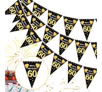 60 Ans Deco Anniversaire,60e Joyeux Anniversaire Bannière Guirlande,60e Anniversaire Guirlande Drapeaux De Triangle Noir Or Decoration, 60 D'anniversaire De Fête Tissu Affiche Toile De Fond