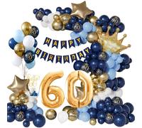 60 Ans Décorations Anniversaire de Fête en Bleu Marine Or, Deco Anniversaire 60 ans, Arche Ballon Kit Ballon Bleu Marine Or, Decoration pour 60 ans Femme Homme
