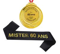 60 ans Homme Echarpe Mister 60 ans Médaille d'or 60 Happy 60th Birthday Décoration Ensemble d'anniversaire 60 Homme