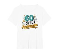 60 Ans, Joyeux Anniversaire ! T-Shirt, Femme Grandes Tailles, Blanc, 1X