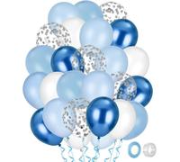 60 Ballons Bleus, Ballons Bleu Marine Bleu Clair Blanc Avec Rubans, Ballons Bleus 12 Pouces, Set De Ballons Confettis En Latex, Pour Enfants Anniversaire Mariage Baptême Baby Shower Déco