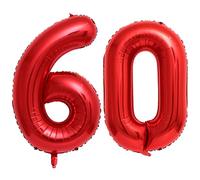 60 ballons géants en Mylar rouge de 101,6 cm en forme de chiffre à l'hélium - Ballons numériques pour anniversaire 60 ans - Décorations de fête