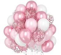 60 Ballons Rose, Ballons Rose Métallisé, Ballon Rose Anniversaire Fille, Ballon Rose et Blanc Confettis, Ballons en Latex Rose Macaron pour Baby Shower, Mariage, Saint Valentin, Fête D'anniversaire