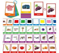 60 Cartes Flash Anglais-Espagnol, Cartes de Noms Recto-Verso, Mots de Vue Bilingues - Animaux, Couleurs, Nourriture, Véhicules, Outil d'apprentissage du Vocabulaire Linguistique avec 2 Anneaux