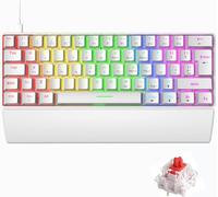 60% Clavier de Jeu Mécanique & Repose-poignet,Compact Mini 62 Touches,FilaireType-C Gamer Keyboard+Ergonomic Wrist Rest,19 RGB Rétroéclairé,QWERTY UK (Interrupteur Rouge) pour PC Mac-Blanc