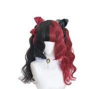 60 cm / 65 cm Lolita Ombre noir mixte rouge frange résistant à la chaleur synthétique mignon Cosplay perruque + perruque bonnet A120 bouclés