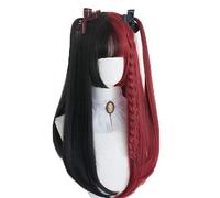 60 cm / 65 cm Lolita Ombre noir mixte rouge frange résistante à la chaleur synthétique mignon Cosplay perruque + perruque bonnet A120 droit