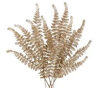 60 cm Ensemble de 6 Plantes Artificielles Branche Artificielle Décoration de Noël Paillettes Feuilles de Noël pour Sapin de Noël Nouvel An Ornements, Fougère Artificielle pour Décoration, Champagne