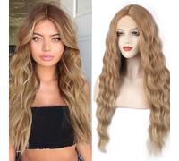 60 cm Femmes Ombre Ondulé Perruque Cheveux Longs Bouclés Cheveux Véritables Perruques Cosplay Wig Gold
