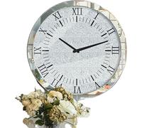 60 CM Horloge murale en diamant concassé, Surface argentée élégante, Mouvement à quartz, 600x600mm