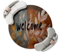 60 cm Orange Tapis Rond Salon, Rétro Feuillage Peinture Numérique Imprimé Tapis de Sol Décoration Antidérapant pour Chambre Cuisine Balcon Terrasse Salle à Manger et Chambre d'enfant