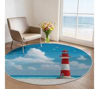 60 cm Tapis de Salon Rond à Poils Courts, Paysages Naturels Tapis de Sol Décoratif Doux et Confortable, Rouge Phare Plage Lavable et Antidérapant pour Salon Chambre à Coucher et Cheminée