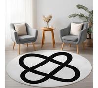 60 cm Tapis de Salon Rond à Poils Courts Sol Doux et Confortable, Minimaliste Lignes Audacieuses Clipart Noir Blanc Imprimé Antidérapant Tapis Décoratif Rond pour Salon Chambre