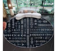 60 cm Tapis Rond Salon Bleu Style Ethnique Flèches Géométrie Imprimé Tapis de Sol Décoration Antidérapant pour Salon Chambre Cuisine Balcon Terrasse Salle à Manger Intérieur