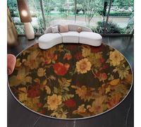 60 cm Tapis Rond Texture De Fleurs Et Feuilles Vintage, Brun Imitation Cachemire Douce Tapis Circulaire Imprimé Antidérapant Lavable pour Salon Chambre Cuisine Salle à Manger
