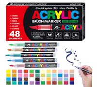 60 Colours Straight Liquid Acrylic Marker, Flexible Tips Acrylic Marker Pens, Rich Colors DIY Pen Kit, Water Based Acrylic Pens Set for Painting Wood Stone Glass Fabric Canvas Paper Eggs (48Color)