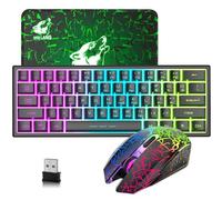 60% Compact USB Pack Clavier Souris sans Fil Gamer, Mecanique Sentiment 3800mAh RGB Rétroéclairé Clavier, Souris 2400DPI 7 Optique Respiration Lumières Ergonomique, Compatible Mac/PC/Window - Noir