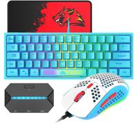 60% Compact Wired Ensembles Clavier Et Souris, 62 Clés Uk Layout Qwerty Rgb Clavier, 12000 Dpi Lumières Respirantes Souris En Nid D'Abeille, Adaptateur De Contrôleur De Jeu Usb, Pour Pc