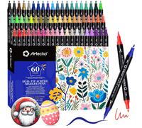 60 Couleurs De Marqueurs Acryliques, 0.5-5mm Dual Tip Marker R¿¿Sistant ¿¿ L'eau Avec Des Extr¿¿Mit¿¿S Doubles Pour Rock Painting, Verre, Papier, Bois, Oeuf, Toile, C¿¿Ramique, Tissu, Cuir, Diy