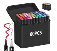 60 Couleurs Feutre a Alcool, Feutres Coloriage Adulte, Marqueurs à Croquis Double Pointe avec Pochette de Transport et Espaceur, Marqueur Permanent pour Animation Art Esquisse