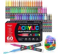 60 Couleurs Feutre Acrylique, Stylo Acrylique Liquide Direct Acrylic Paint Marker Coloriage pour Adultes, Marqueur Acrylique