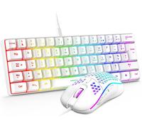 60% Ensemble Clavier Et Souris 2-En-1 Gamer, Azerty Français, Mini Clavier Ultra-Compact Rétroéclairé Rgb 62 Touches, Souris Légère 6 Boutons 7200 Dpi Pour Pc Mac Ps5 Xbox (Blanc)