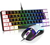 60% Ensemble Clavier Et Souris 2-En-1 Gamer, Azerty Français, Mini Clavier Ultra-Compact Rétroéclairé Rgb 62 Touches, Souris Légère 6 Boutons 7200 Dpi Pour Pc Mac Ps5 Xbox (Noir-Blanc)
