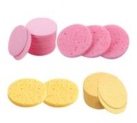 60 Éponges Visage Comprimées Rose/Jaune - Réutilisables Démaquillage - Nettoyage Peau, Maquillage Label