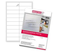 60 étiquettes réinscriptibles I 10 x 3 cm I blanches I dos autocollant I face avant recouverte d'un film laminé pour tableau blanc I film d'inscription I bandes pour inscription I mag205