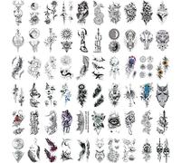 60 Feuilles Noir Minuscule Tatouage Autocollant, Imperméable Noir Minuscule Style Mixte Body Art Tatouages Temporaires, 3d Animaux Tribaux Papillon Ancre Boussole Pour Hommes Femmes Cou Bras Mains