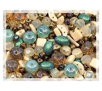 60 g Mix of Unique Czech Bohemia Glass Pressed Beads, Matte and Glossy, Hand Made, Beige Blue Luster