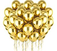 60 Gold Birthday Balloons With 3 Rolls Of Coloured Ribbons Helium Balloons 12 Inches Natural Latex Balloons For Wedding Party Baby Shower Christening Decoration