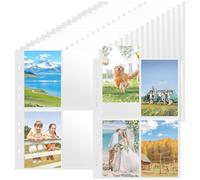60 Pack 480 Pochette Page Photo A4 Perforée,Pochettes Carte Transparentes 4 Compartiments,Protège Cartes Postales Plastique,Classeur Rangement Photos,Recharge Album Photo A6 pour Reliure Anneaux 2/3/4