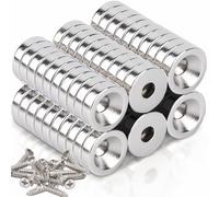 60 pcs aimants en néodyme avec trou 12x3 mm ouverture 4 mm aimant en pot à tête fraisée avec vis, aimant de porte de placard pour salles de bains, cuisines