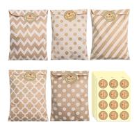 60 Pcs Pochette Cadeau Kraft, Sachet Bonbons Anniversaire Colorés Petits Sacs Cadeaux avec 60 Autocollants pour Anniversaire Mariage Halloween Noël Fête (5 Dessins Mignons)