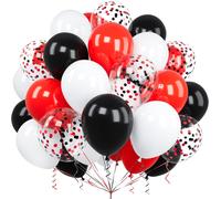 60 Pcs Red And Black Balloons, 12 Inches Red Black Confetti White Latex Helium Balloons With Ribbon For Boy Child Birthday Party Baby Shower Wedding Christening Graduation Bridal Shower