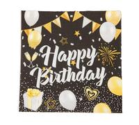 60 Pcs Serviette Anniversaire, Serviette Papier Anniversaire avec Motif Happy Birthday pour Fête d'Anniversaire Décoration de Table(Noir)