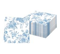 60 Pcs Serviettes de Bleu doux à Motif Chinois Jetables, Serviettes Fleurs Cocktail Été Printemps Serviette de Table Papier Décoratives pour Fournitures de Fête de Dîner, Anniversaire, Mariage,33x33cm