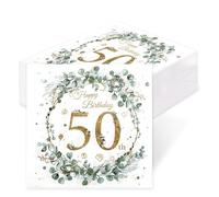 60 Pcs serviettes papier anniversaire 50 ans, serviette eucalyptus, deco serviette papier vert sauge, serviettes de table pour le 50e anniversaire, decoration pour homme et femme, décoration de table