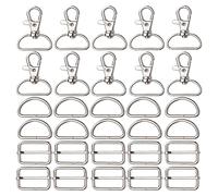 60 PCS Set de Crochet à Ressort Rotatif, Anneau en D et Boucle coulissante Triangle, Crochet de Boucle de clé Accessoires de processus de Bricolage (1" de Largeur intérieure)