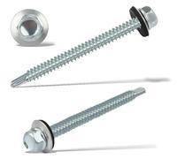 60 Pcs Vis Autoforeuse Metal 6,3 X 75 mm Autoperforante Inox Bac Acier Toiture Taraudeuses à Tôle Trapézoïdale à Tête Hexagonale Avec Rondelle D'étanchéIté Galvanisées (Argenté)