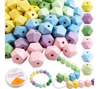 60 perles en bois colorées et 4 m de fil nylon, 6 couleurs