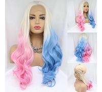 60 perruques de cheveux blonds Ombre moitié rose bleu dentelle avant femmes perruque Harley Quinn Cosplay perruque synthétique aspect naturel Ombre perruques blondes 60 cm sans danger pour la chaleur