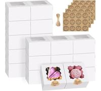 60 petites boîtes pour biscuits avec fenêtre, 10,2 x 10,2 x 6,3 cm, boîtes de pâtisserie épaisses avec autocollants, boîtes pour desserts et biscuits, pour mini-tartes, desserts, pâtisseries, donuts