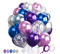 60 Pièce Ballons Bleu Violet Blanc, Ballons Anniversaire, Métallisé Violet Bleu Flocon Neige Confettis Latex Ballon Pour Fille Frozen,Anniversaire, Mariage, Princesse Winter Fête, 12 inch