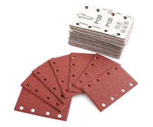 60 Pièces 80x133MM Papier a Poncer Grains 120 Papier Abrasif 8 Trous | Alumine Compatible avec Bosch Festool Mirka Ponçage Bois Métal Automobile Bricolage Papier de Verre Ponceuse Orbitale