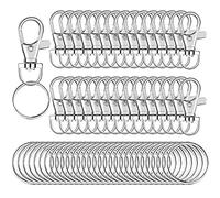 60 Pièces Anneaux Porte Clé, SANNIX Porte Clef Mousqueton avec Fermoirs Pivotants Attache Porte-clés Métal Pivotant Keychain Bricolage Accessoires pour Sac a Main Lanières Bijoux (Argent)