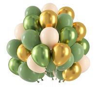 60 Pièces Ballons Anniversaire Vert Or, Ballons Métallisé Sauge Olive Rétro, Ballon Latex Vert Or pour Anniversaire Garçons Filles, Baby Shower, Mariage, Jungle Fête Décor